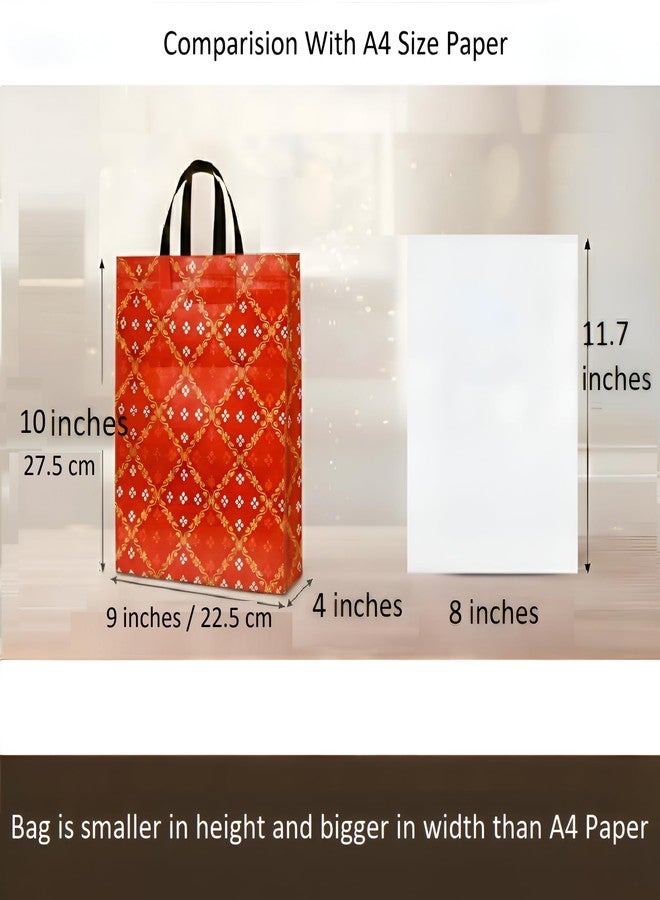 ekysa dekor Bandhani Red Bags with Handles (Pack of 10) - 10x9x4 Inches, Reusable Non-woven Laminated Eco-Friendly Glossy Tote Bags for Wedding/Party Return Gift, Festive Hamper (Water-Resistant) - Image 2